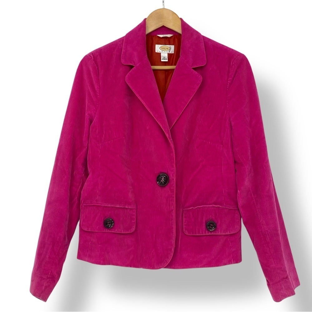 Talbots Hot Pink Corduroy Blazer Jacket with Big Buttons Wms Size 14P
